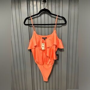 Express Coral Ruffle Bodysuit Size XS